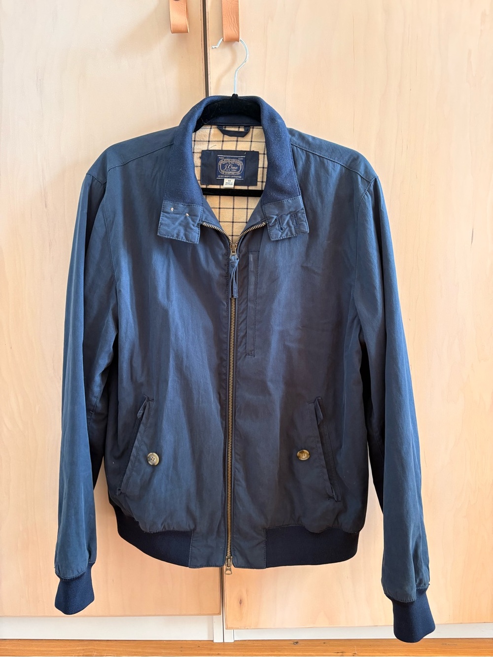 J. Crew Dark Navy Harrington Jacket with Plaid Lining